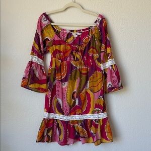 Trina Turk Pink Paisley Off Shoulder Swim Coverup Dress S